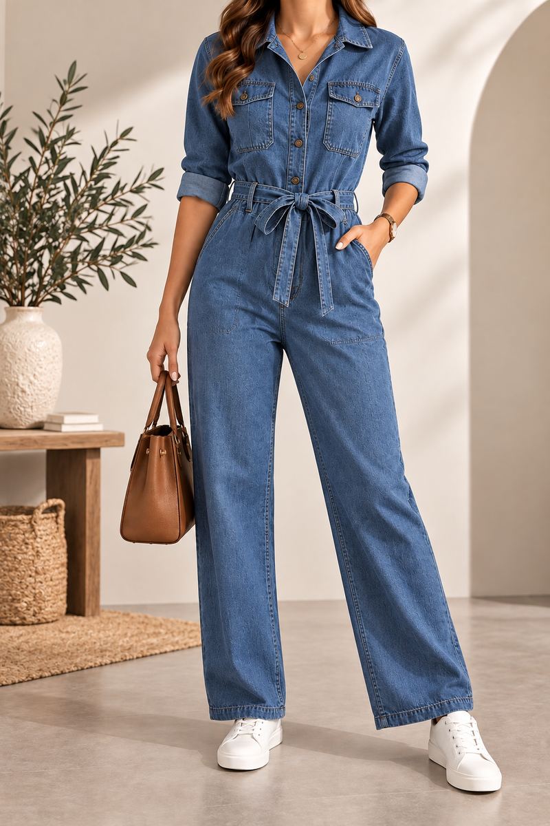 Denim Button-Up Jumpsuit