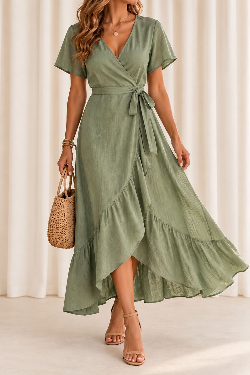 Elegant Cotton Wrap Dress