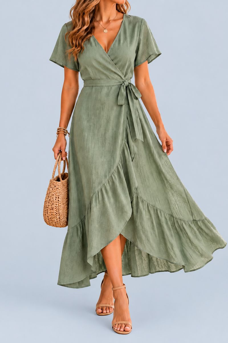 Elegant Cotton Wrap Dress