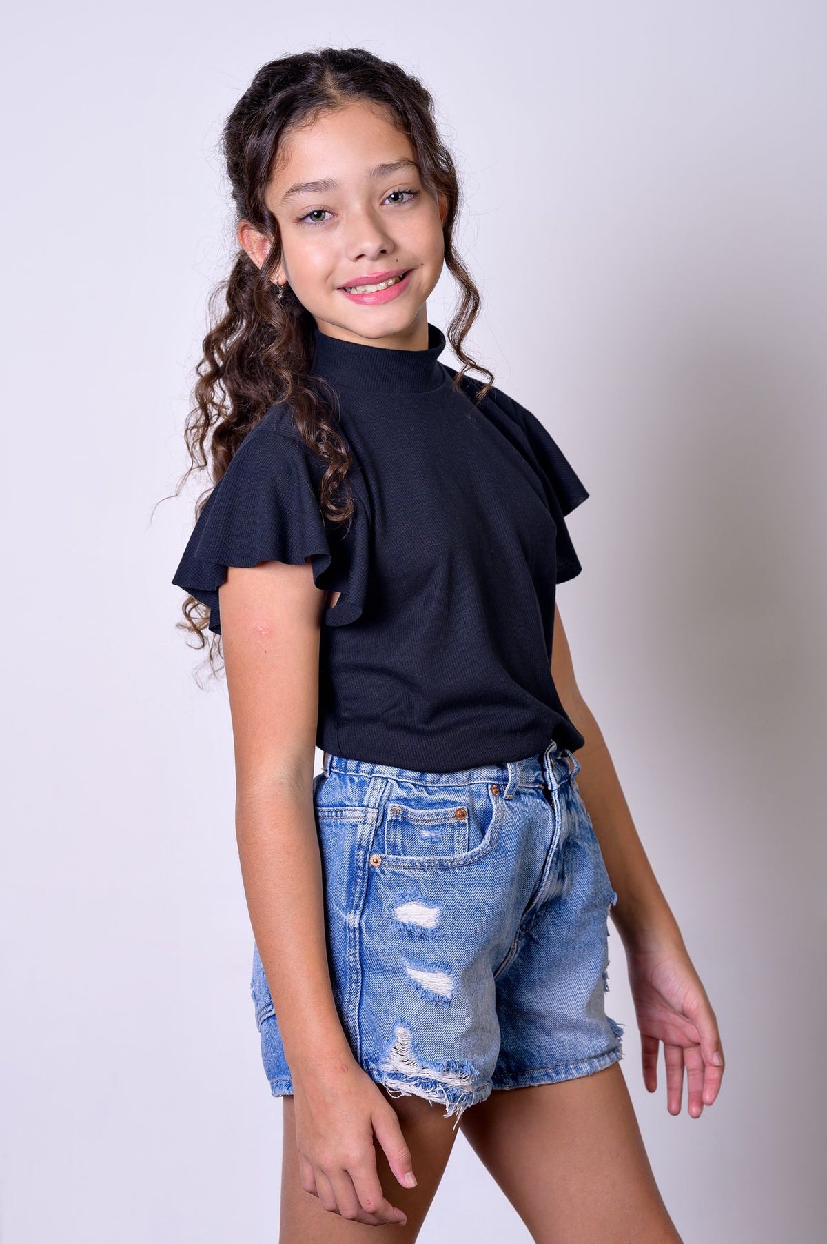 Girls' Ruffle Sleeve Top