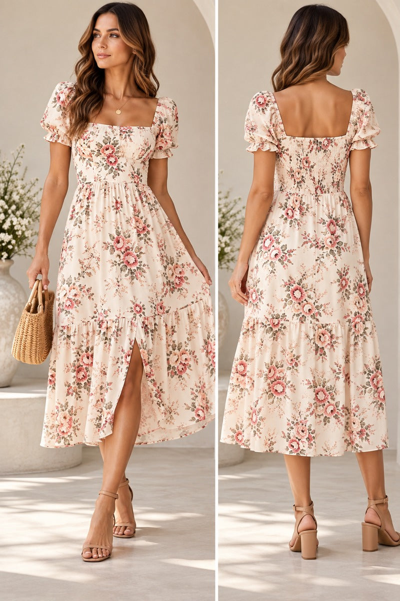 Classic Floral Midi Dress